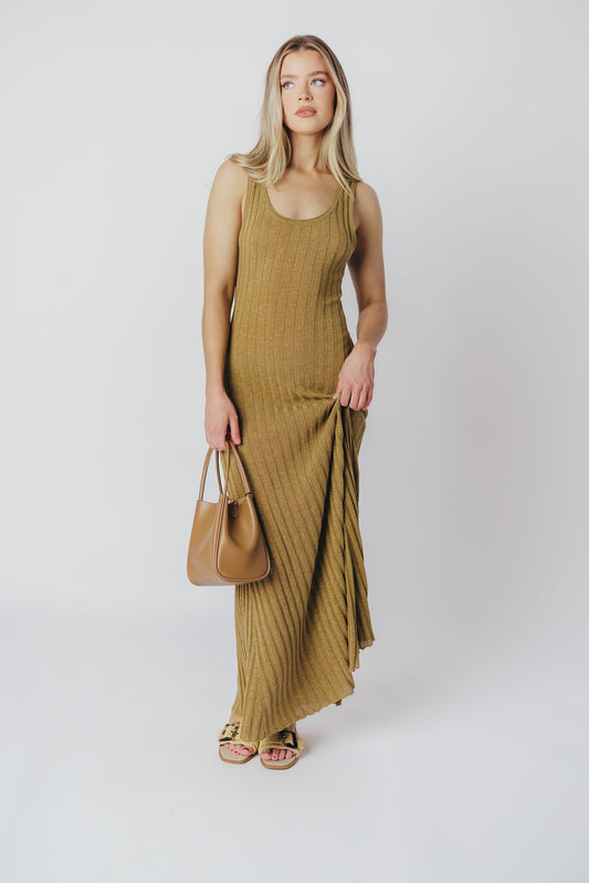 Gidea Knit Maxi Dress in Brown Olive