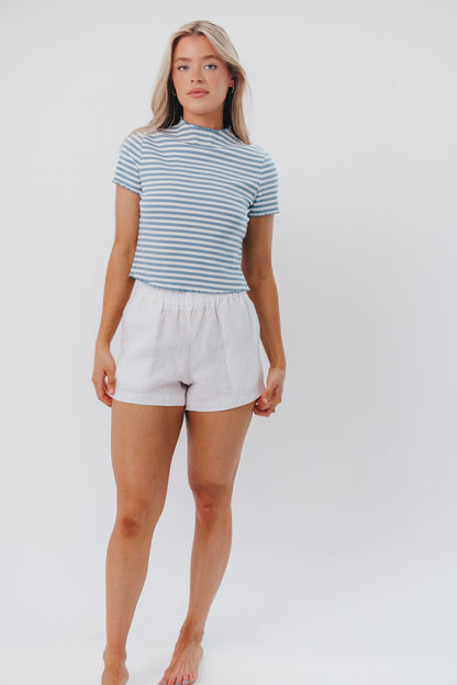 Ellery Striped Crop Top with Ruffle Hem in Blue