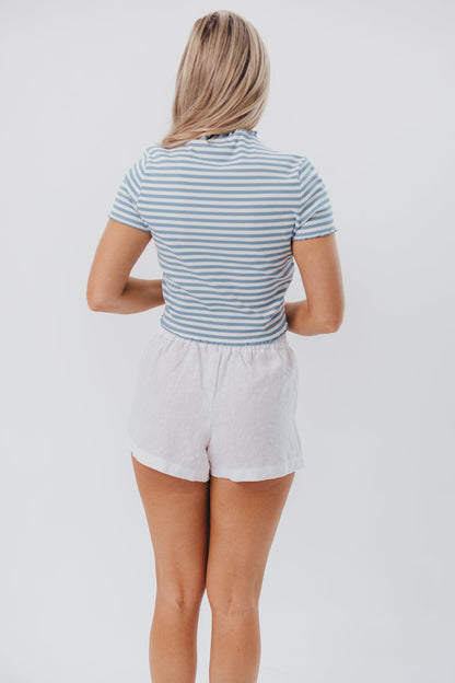 Ellery Striped Crop Top with Ruffle Hem in Blue