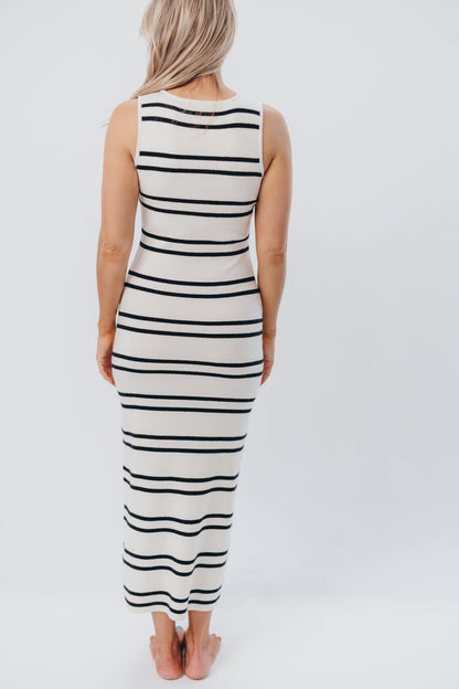 Chloe Sweater Knit Midi Dress in Ivory/Black Stripe