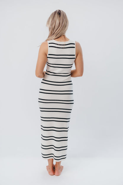 Chloe Sweater Knit Midi Dress in Ivory/Black Stripe