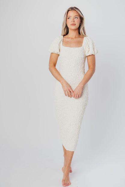 Blakeley Textured Midi Dress in Ivory - Bump Friendly & Inclusive Sizing (S-3XL)