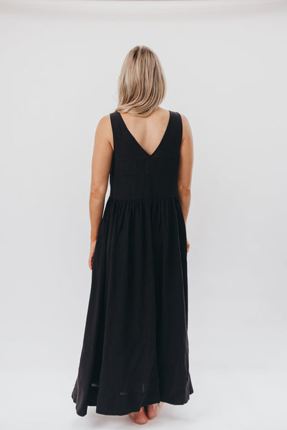 Eleonie 100% Linen Maxi Dress in Black