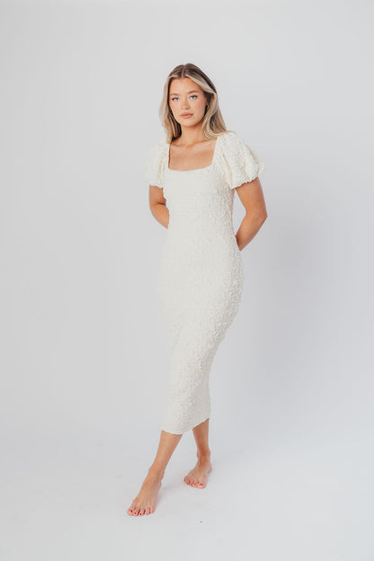 Blakeley Textured Midi Dress in Ivory - Bump Friendly & Inclusive Sizing (S-3XL)