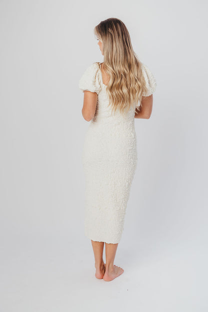 Blakeley Textured Midi Dress in Ivory - Bump Friendly & Inclusive Sizing (S-3XL)