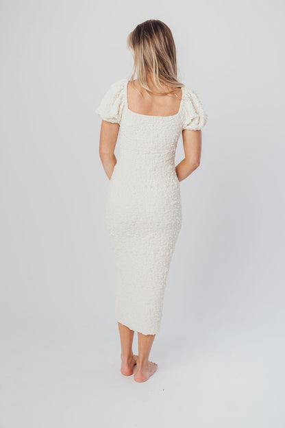 Blakeley Textured Midi Dress in Ivory - Bump Friendly & Inclusive Sizing (S-3XL)