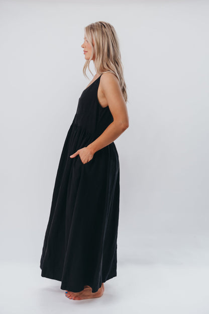 Eleonie 100% Linen Maxi Dress in Black