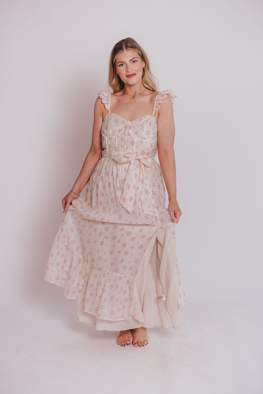 Rosamund Bustier-Style Maxi Dress in Blush Pink Floral - Inclusive Sizing (S-3XL)