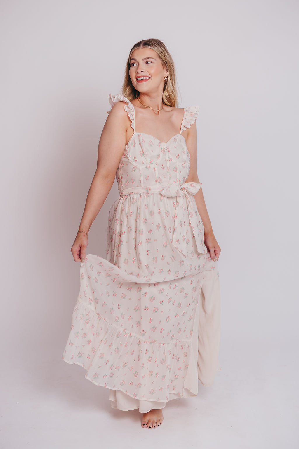 Rosamund Bustier-Style Maxi Dress in Blush Pink Floral - Inclusive Sizing (S-3XL)