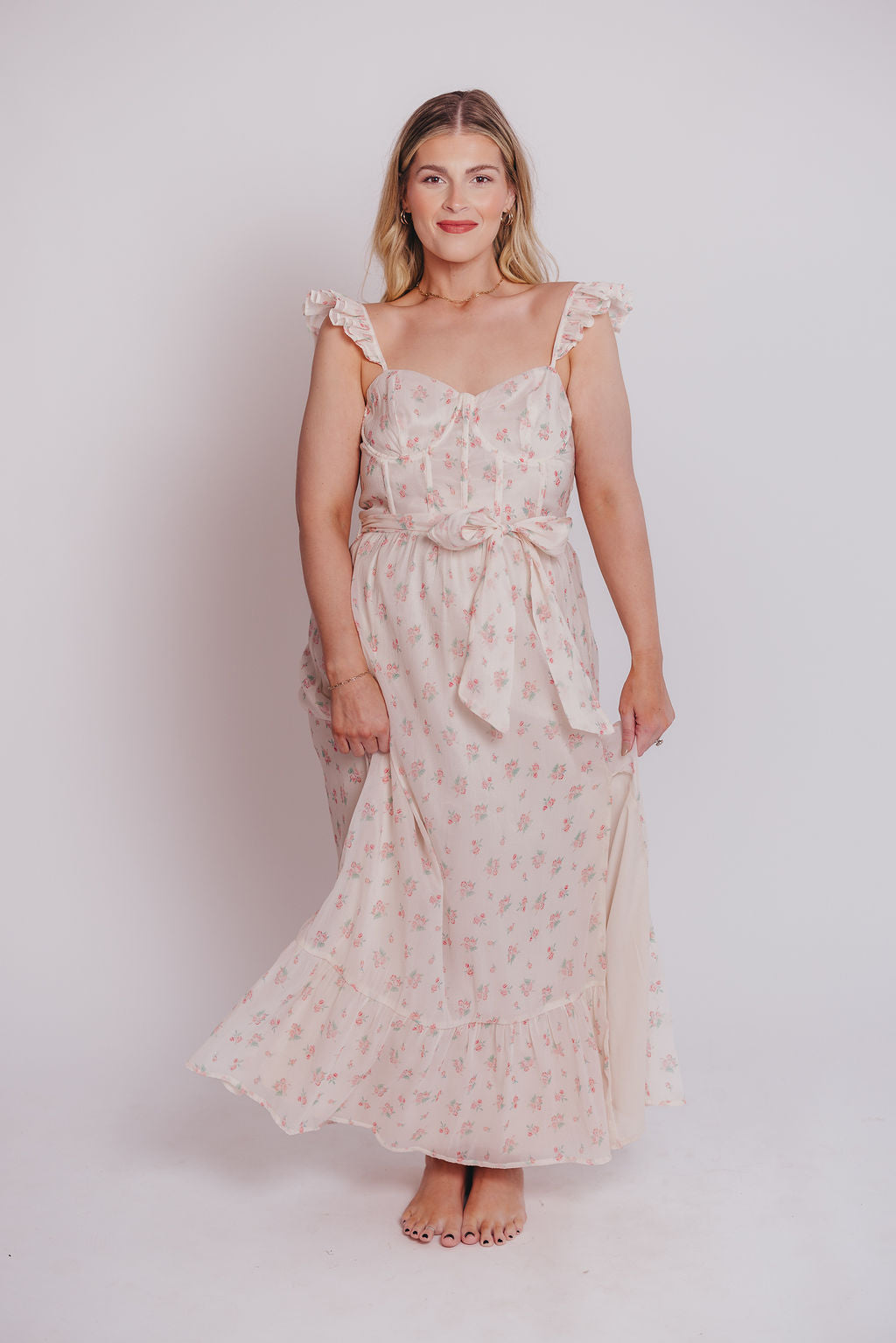 Rosamund Bustier-Style Maxi Dress in Blush Pink Floral - Inclusive Sizing (S-3XL)