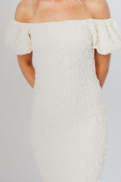 Blakeley Textured Midi Dress in Ivory - Bump Friendly & Inclusive Sizing (S-3XL)