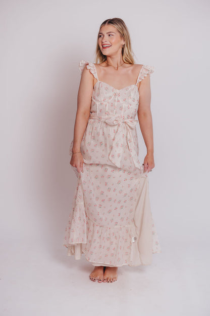 Rosamund Bustier-Style Maxi Dress in Blush Pink Floral - Inclusive Sizing (S-3XL)