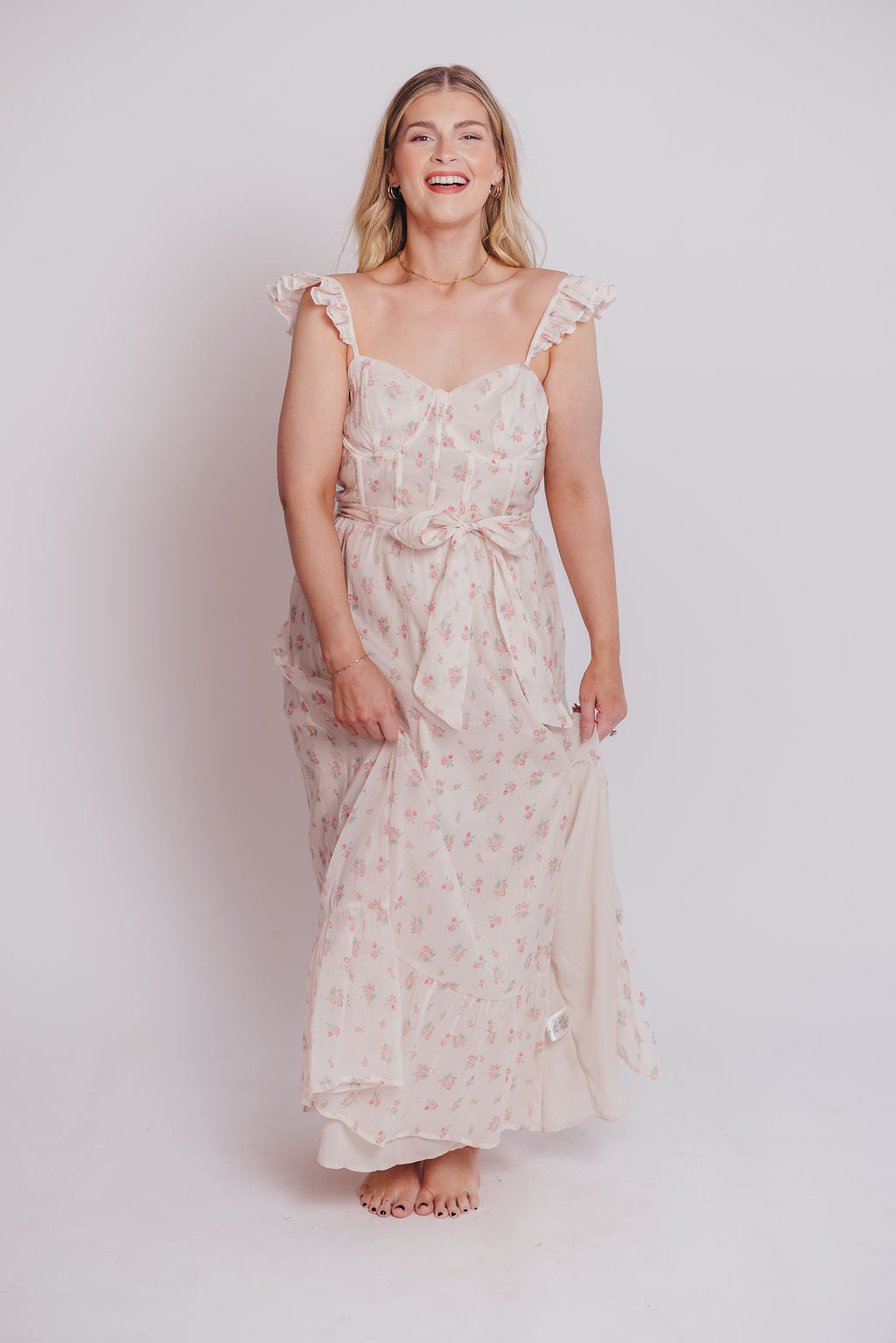 Rosamund Bustier-Style Maxi Dress in Blush Pink Floral - Inclusive Sizing (S-3XL)