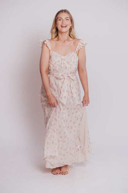 Rosamund Bustier-Style Maxi Dress in Blush Pink Floral - Inclusive Sizing (S-3XL)