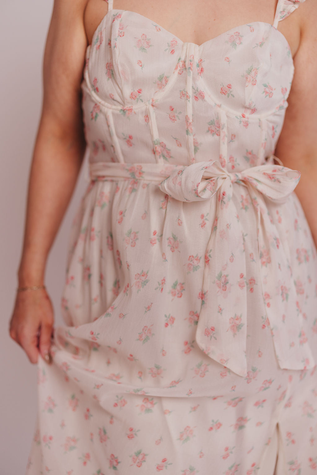 Rosamund Bustier-Style Maxi Dress in Blush Pink Floral - Inclusive Sizing (S-3XL)