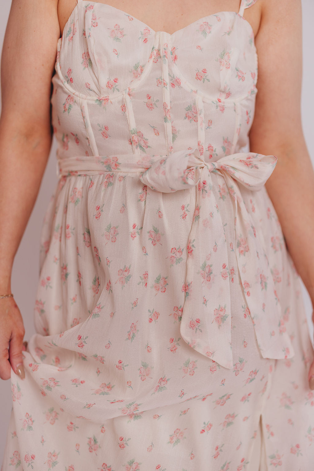 Rosamund Bustier-Style Maxi Dress in Blush Pink Floral - Inclusive Sizing (S-3XL)