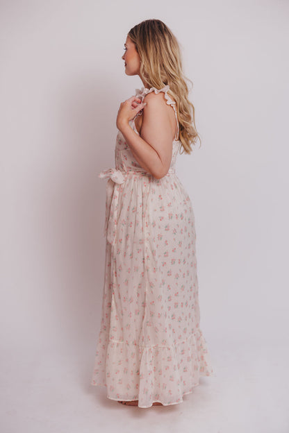 Rosamund Bustier-Style Maxi Dress in Blush Pink Floral - Inclusive Sizing (S-3XL)