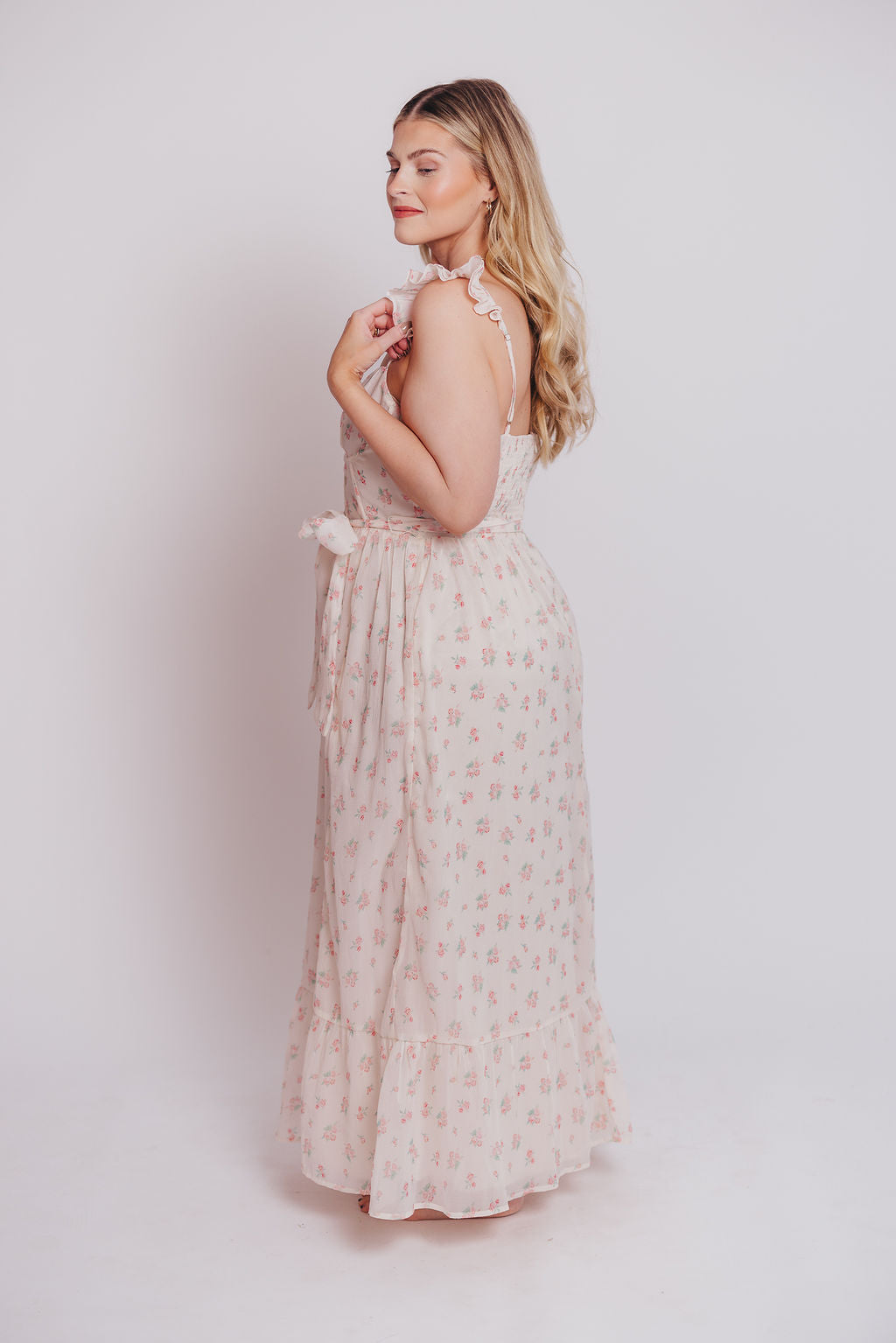 Rosamund Bustier-Style Maxi Dress in Blush Pink Floral - Inclusive Sizing (S-3XL)