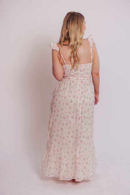 Rosamund Bustier-Style Maxi Dress in Blush Pink Floral - Inclusive Sizing (S-3XL)