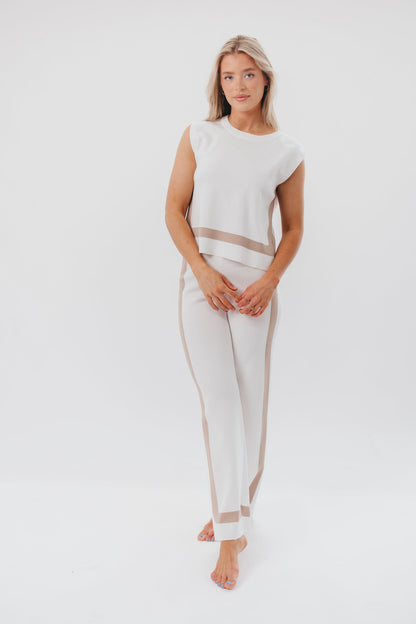 Renee Tie Back Sweater Top & Wide Leg Pants Set in Ivory/Taupe