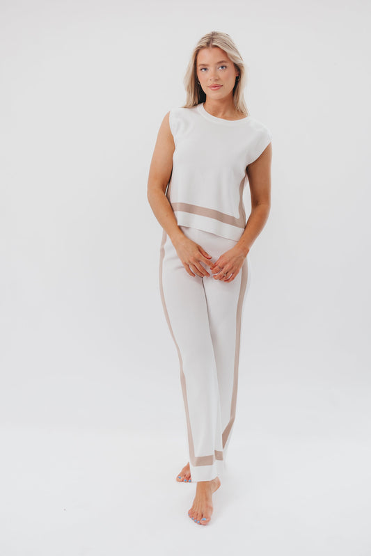 Renee Tie Back Sweater Top & Wide Leg Pants Set in Ivory/Taupe