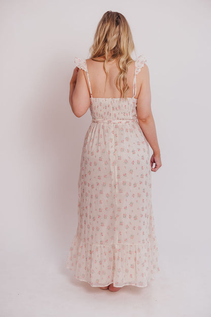 Rosamund Bustier-Style Maxi Dress in Blush Pink Floral - Inclusive Sizing (S-3XL)