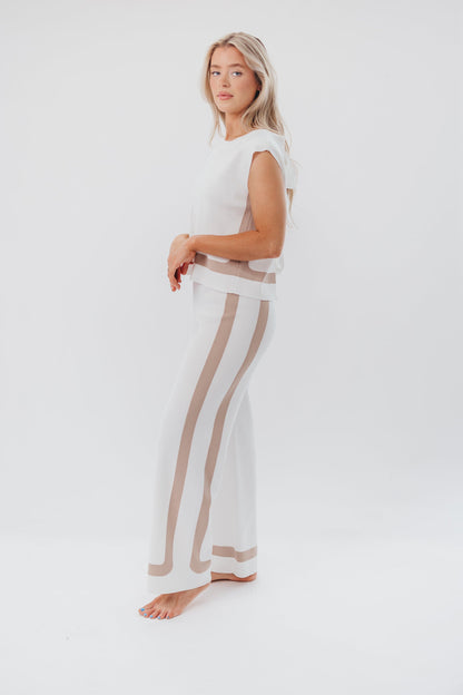 Renee Tie Back Sweater Top & Wide Leg Pants Set in Ivory/Taupe