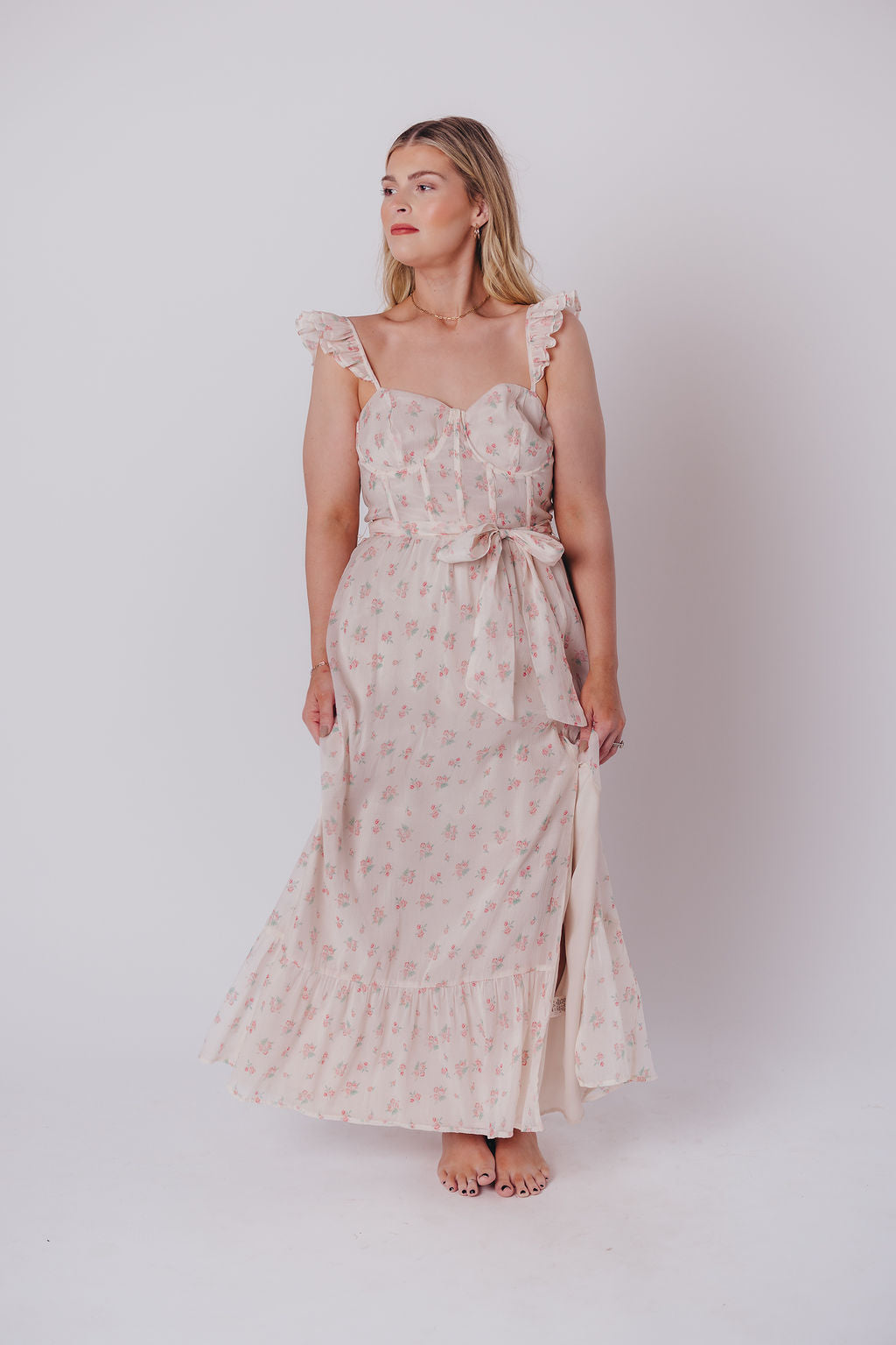 Rosamund Bustier-Style Maxi Dress in Blush Pink Floral - Inclusive Sizing (S-3XL)