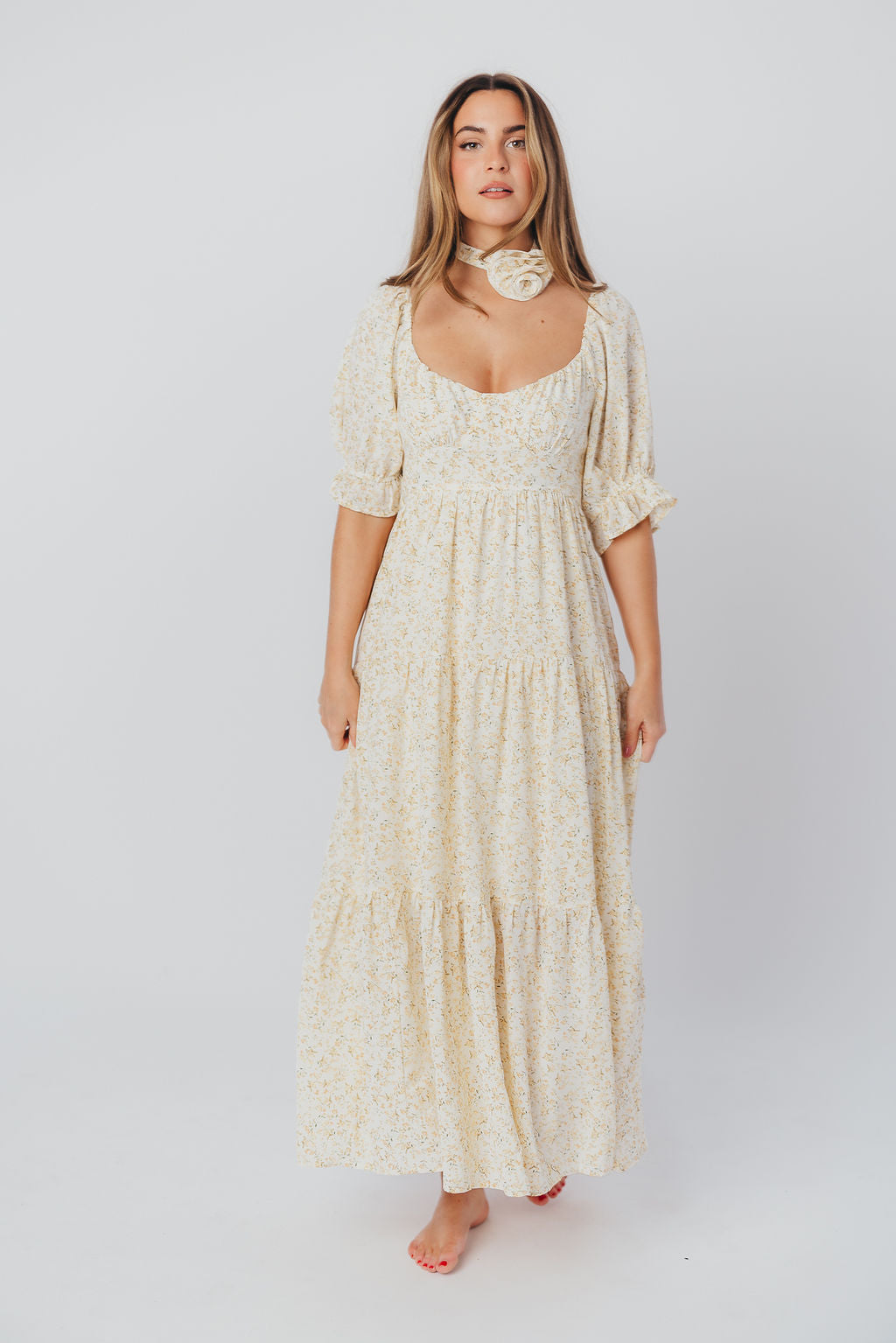 Patton Sweetheart Neckline Tiered Maxi Dress in Daffodil Creme