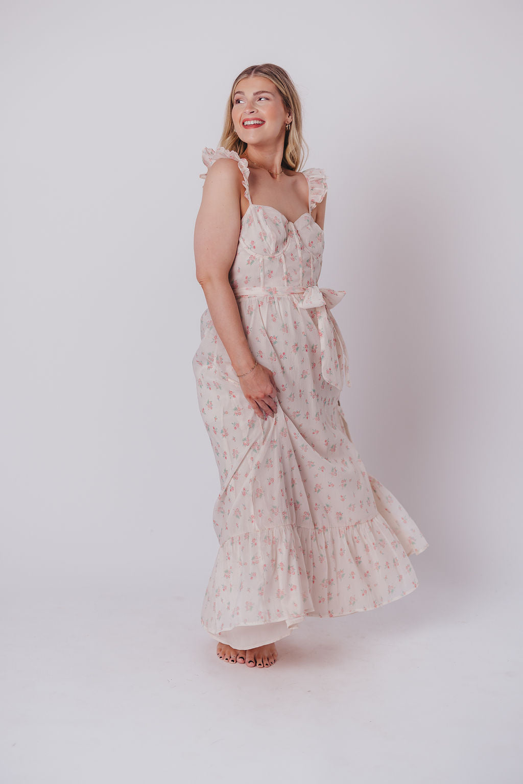 Rosamund Bustier-Style Maxi Dress in Blush Pink Floral - Inclusive Sizing (S-3XL)