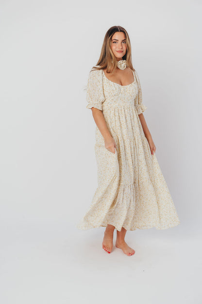 Patton Sweetheart Neckline Tiered Maxi Dress in Daffodil Creme