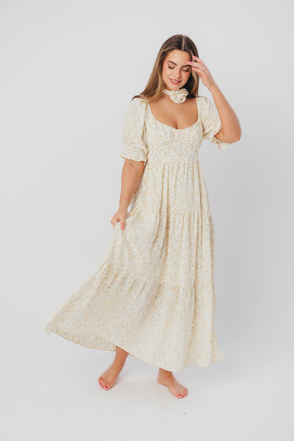 Patton Sweetheart Neckline Tiered Maxi Dress in Daffodil Creme