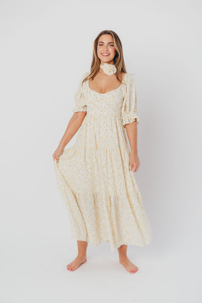 Patton Sweetheart Neckline Tiered Maxi Dress in Daffodil Creme