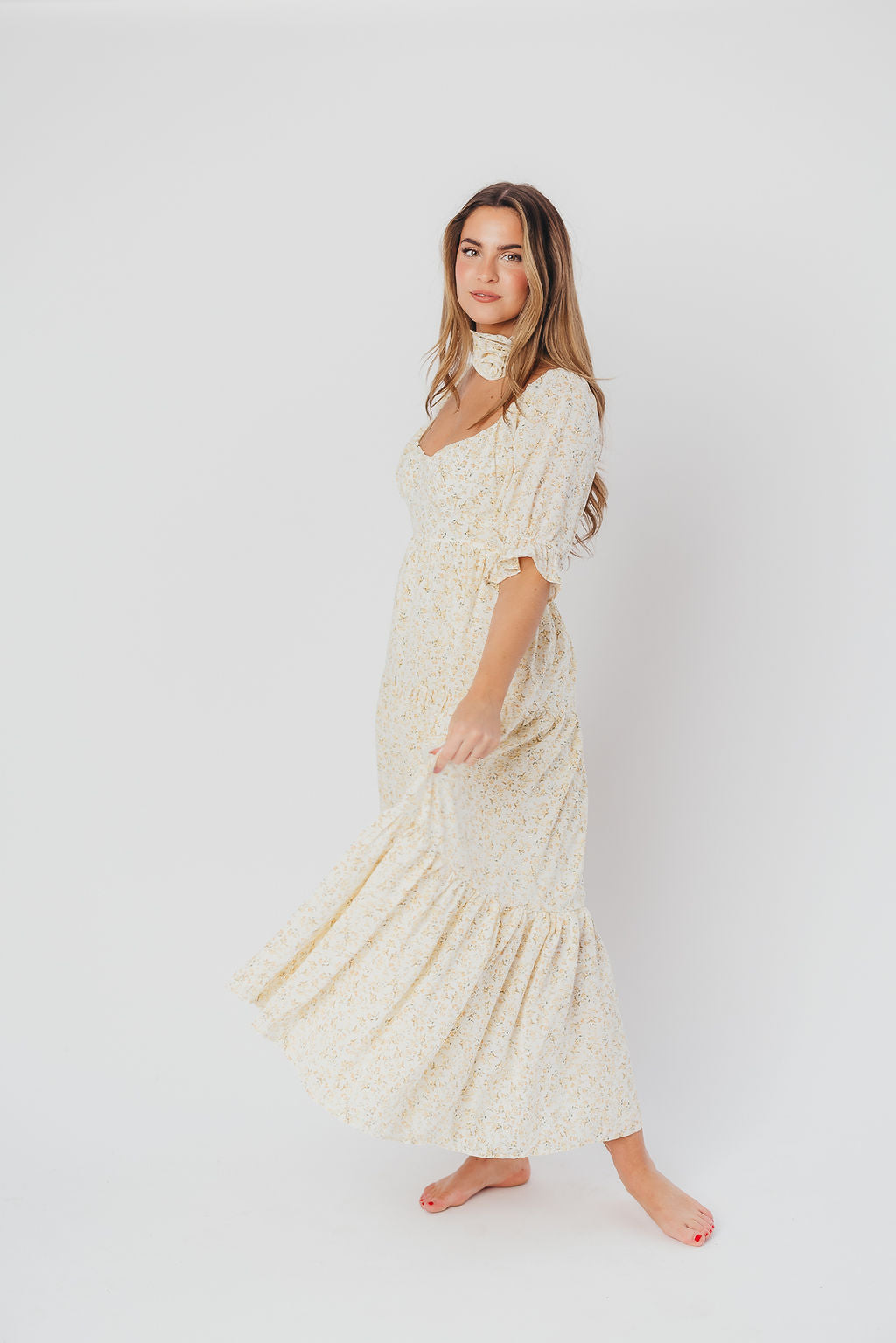 Patton Sweetheart Neckline Tiered Maxi Dress in Daffodil Creme