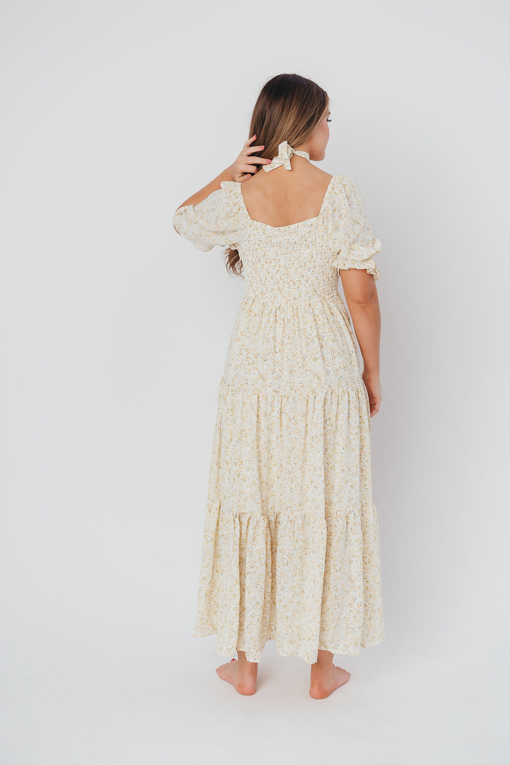 Patton Sweetheart Neckline Tiered Maxi Dress in Daffodil Creme