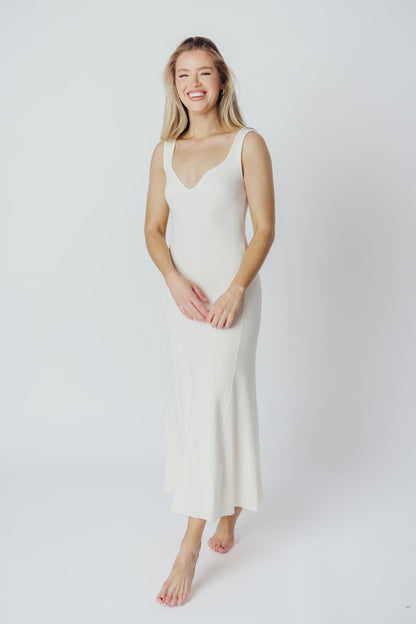 Sierra Ribbed Knit Maxi Dress in Creme