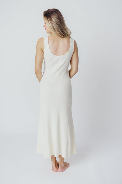 Sierra Ribbed Knit Maxi Dress in Creme