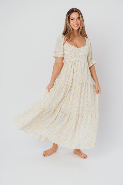 Patton Sweetheart Neckline Tiered Maxi Dress in Daffodil Creme