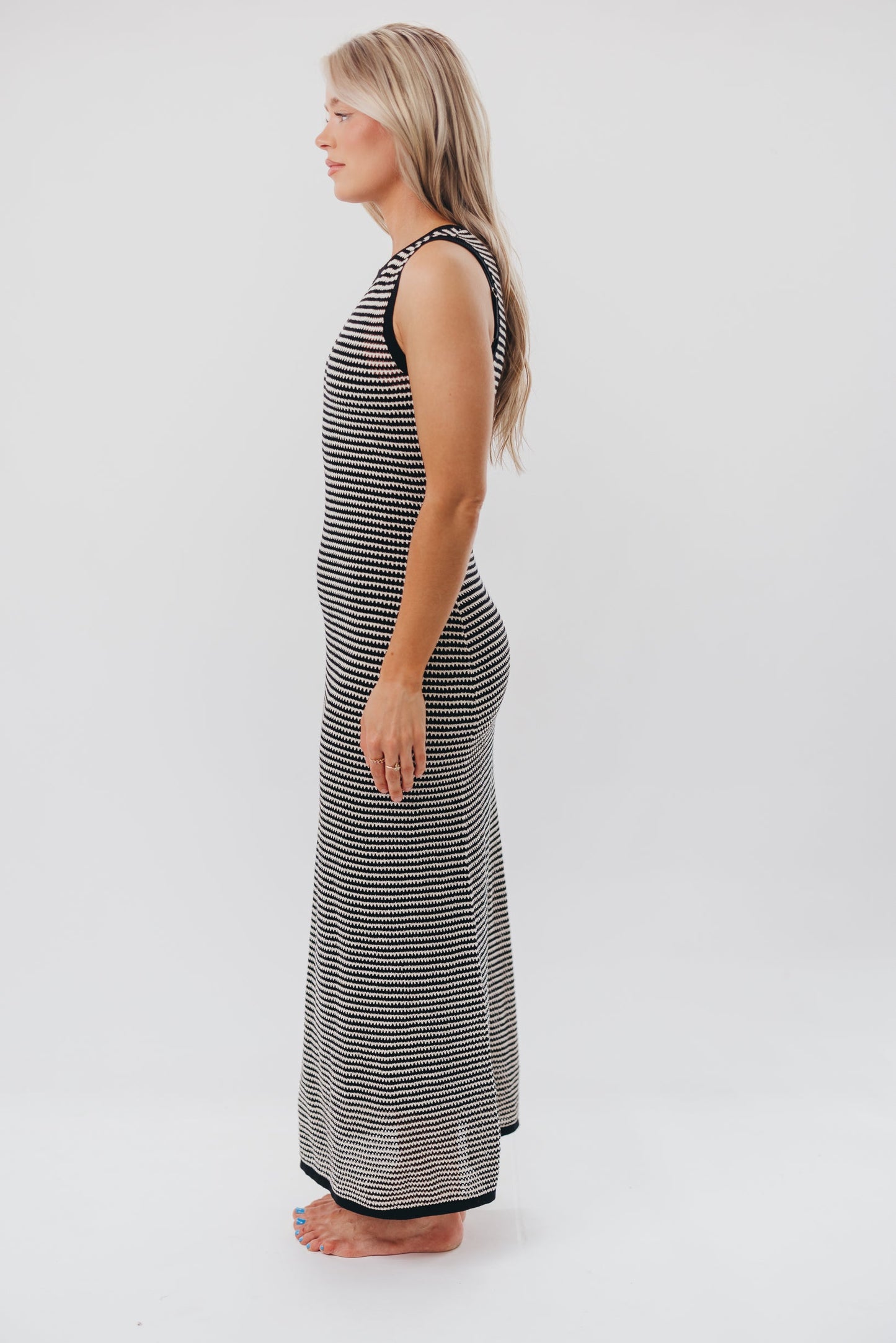 Eloise Crochet Knit Maxi Dress With Slip Insert in Black/Natural