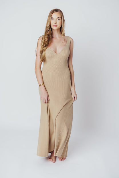 Sierra Ribbed Knit Maxi Dress in Natural Sand