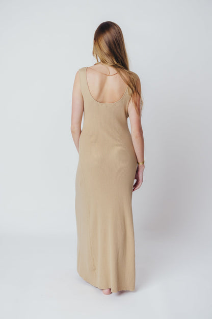 Sierra Ribbed Knit Maxi Dress in Natural Sand