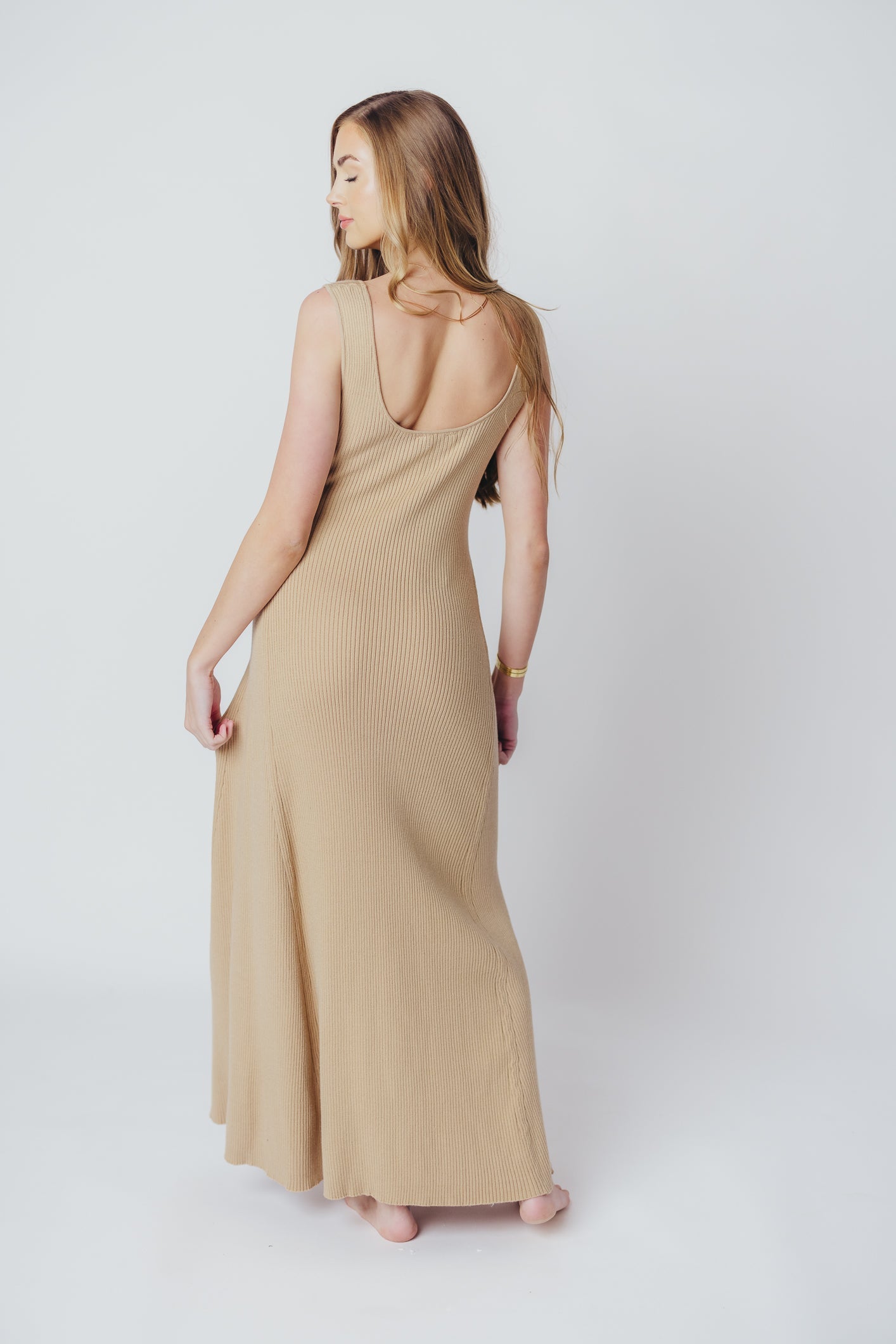 Sierra Ribbed Knit Maxi Dress in Natural Sand