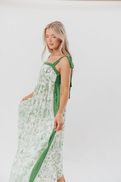 Sunny Floral Maxi Dress with Tie Straps in Green Palm