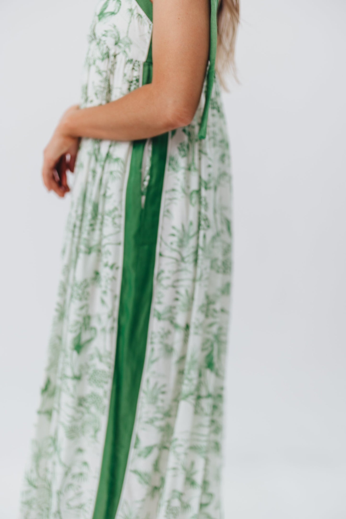 Sunny Floral Maxi Dress with Tie Straps in Green Palm