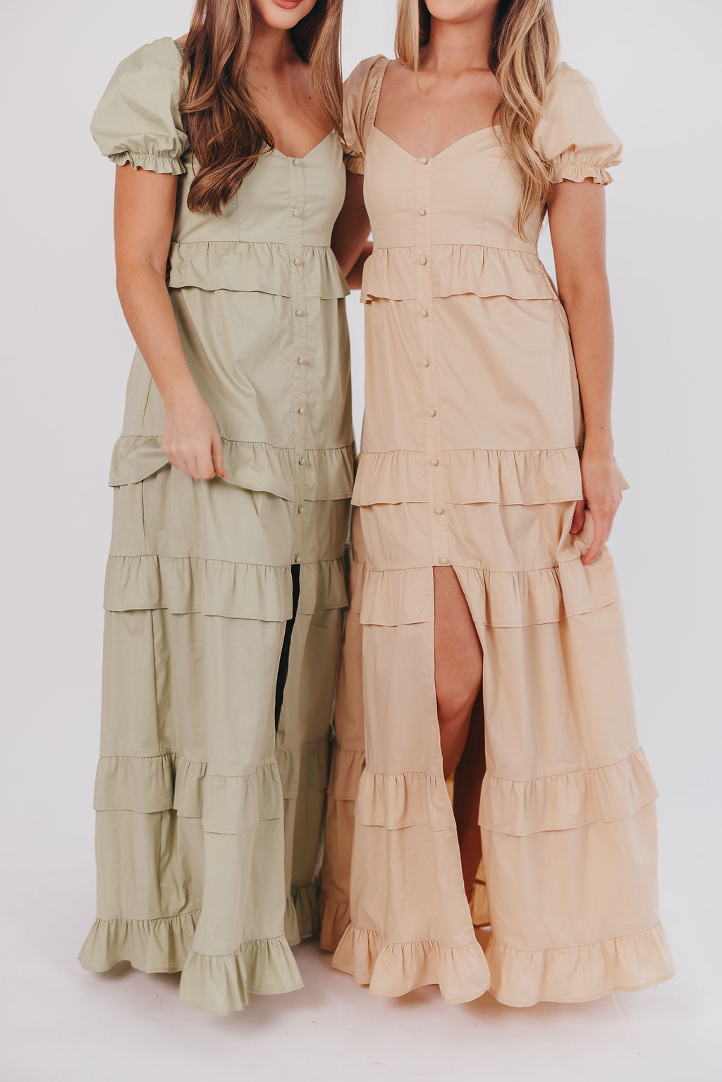 Hattie Ruffle-Tiered Maxi Dress in Pistachio