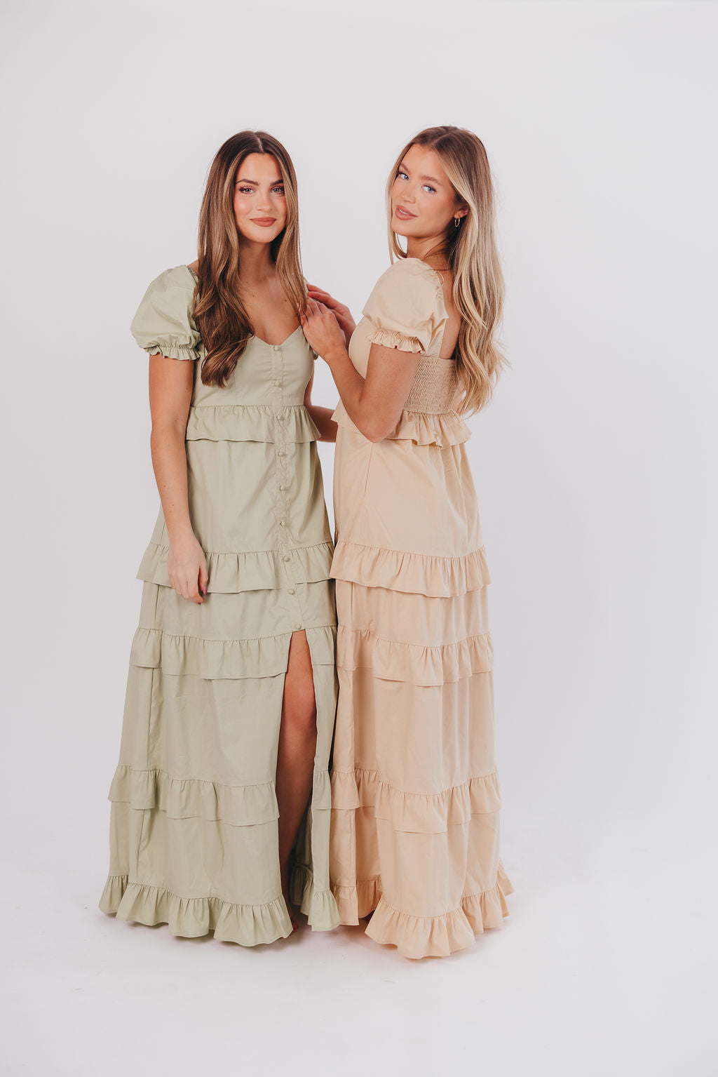 Hattie Ruffle-Tiered Maxi Dress in Pistachio