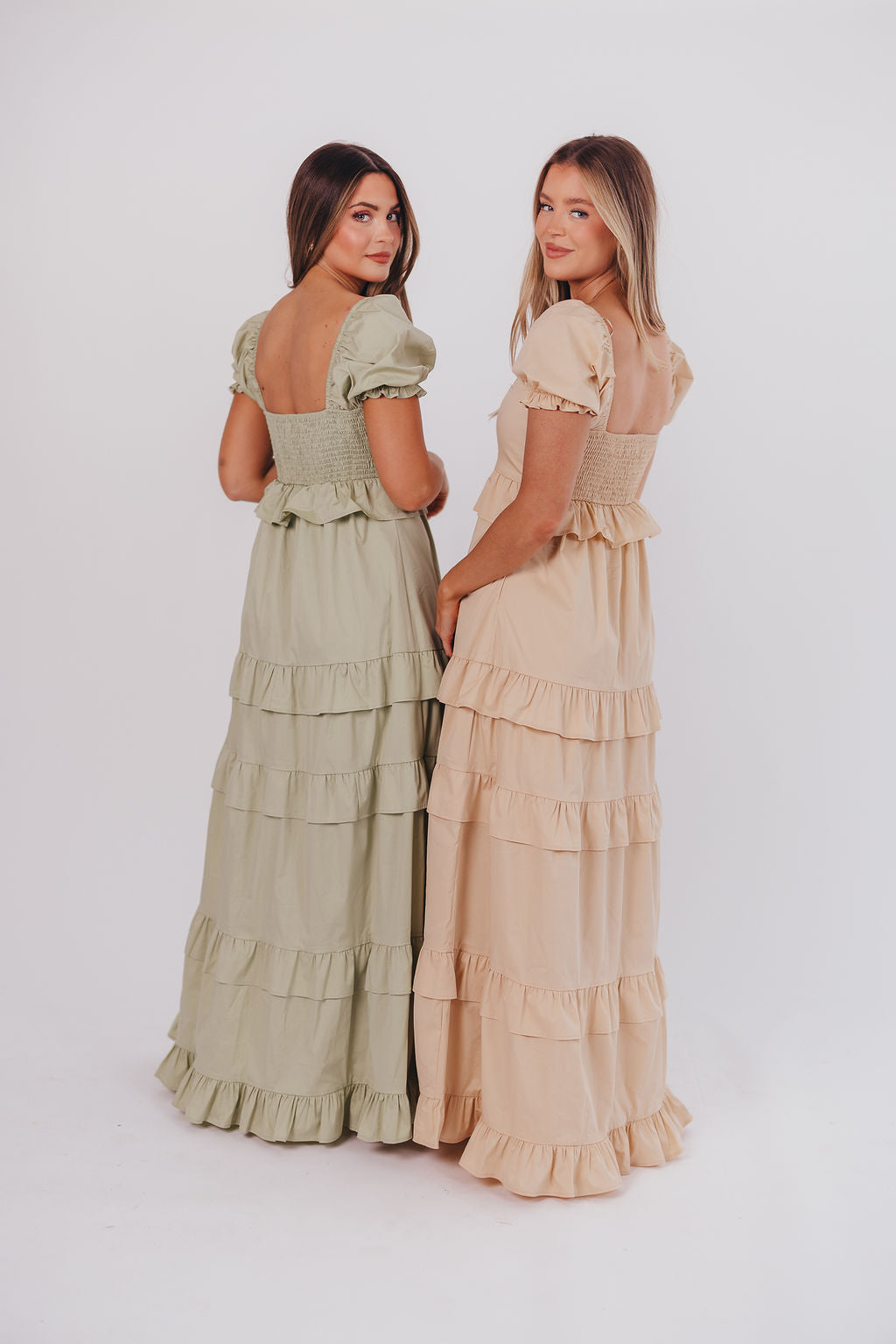 Hattie Ruffle-Tiered Maxi Dress in Pistachio