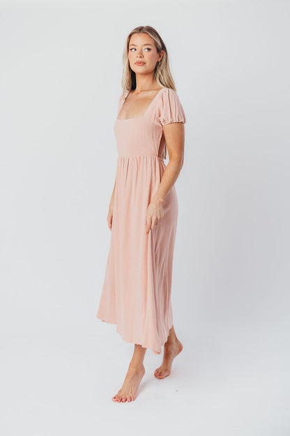 August Open Back Midi Dress in Peony - Bump Friendly