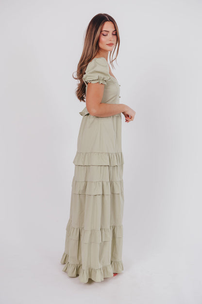 Hattie Ruffle-Tiered Maxi Dress in Pistachio