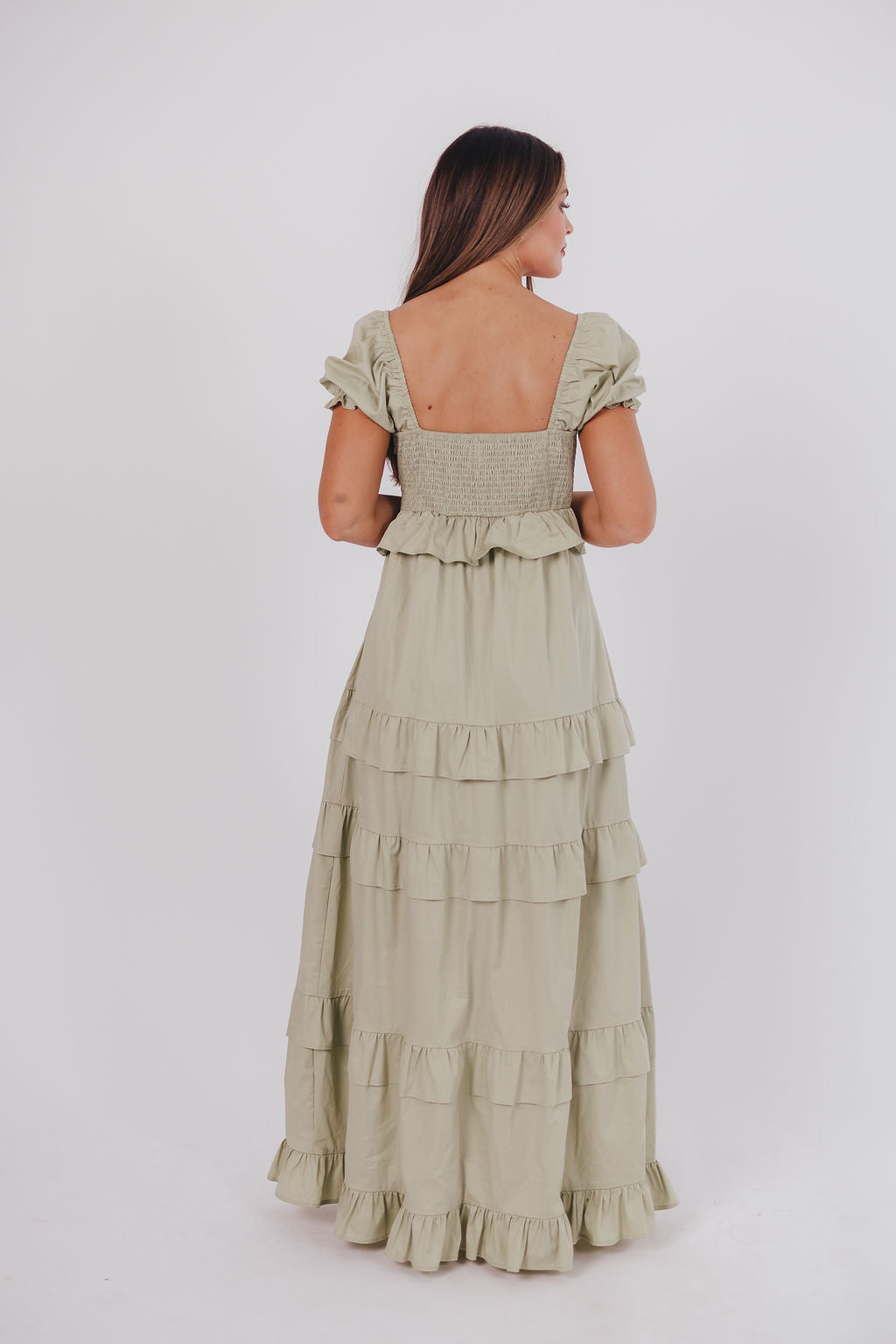 Hattie Ruffle-Tiered Maxi Dress in Pistachio